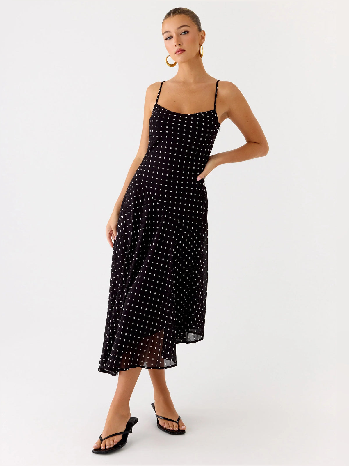 Black midi formal dress, alternate view showing the skirt