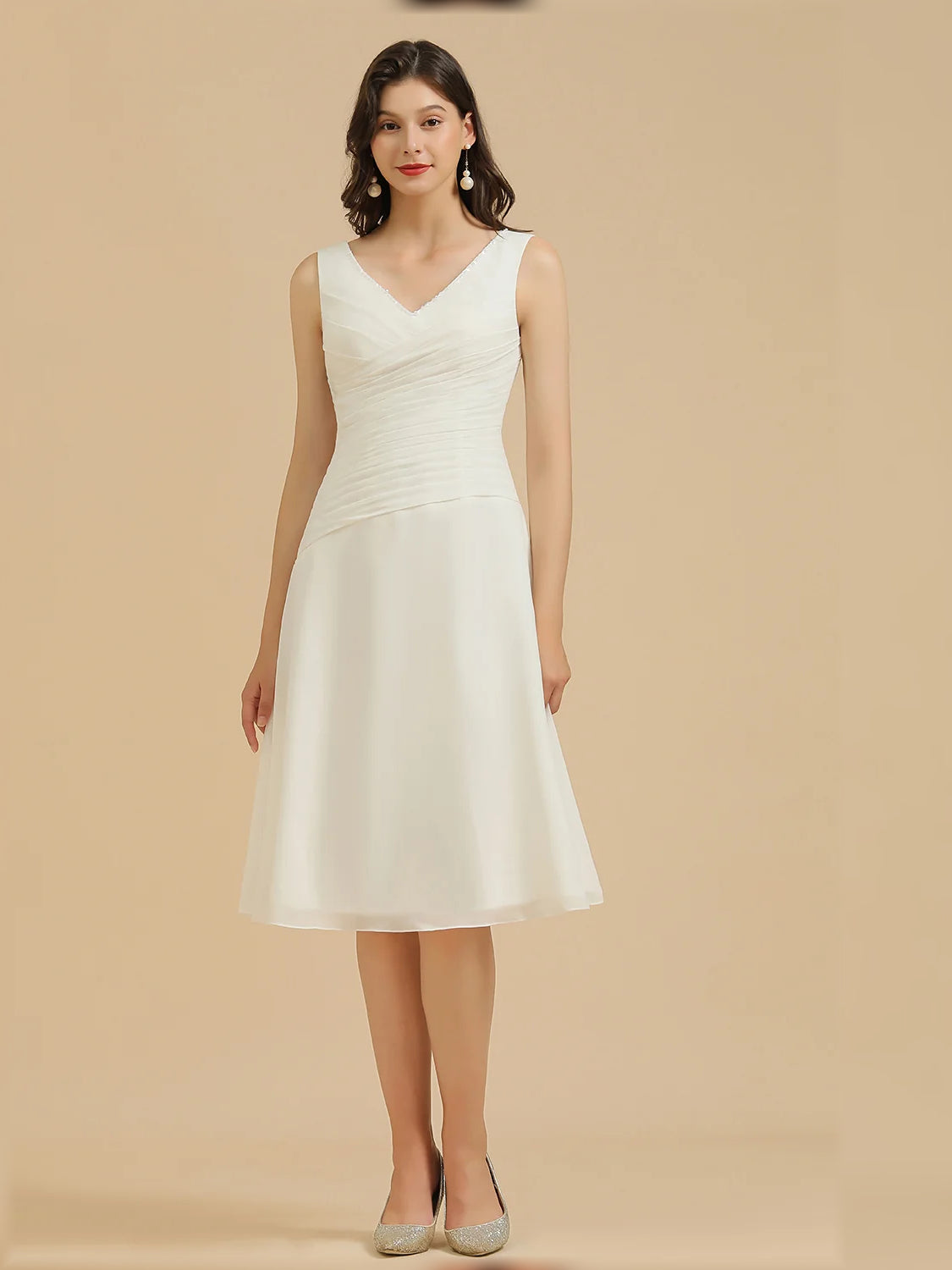White mini bridesmaid dress, alternate view showing the skirt and hem