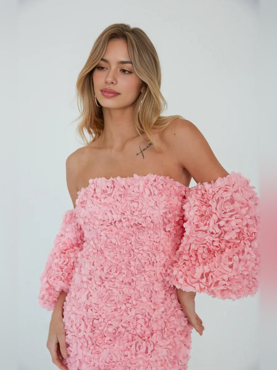 Light Pink mini homecoming dress, alternate view showing the skirt and hem