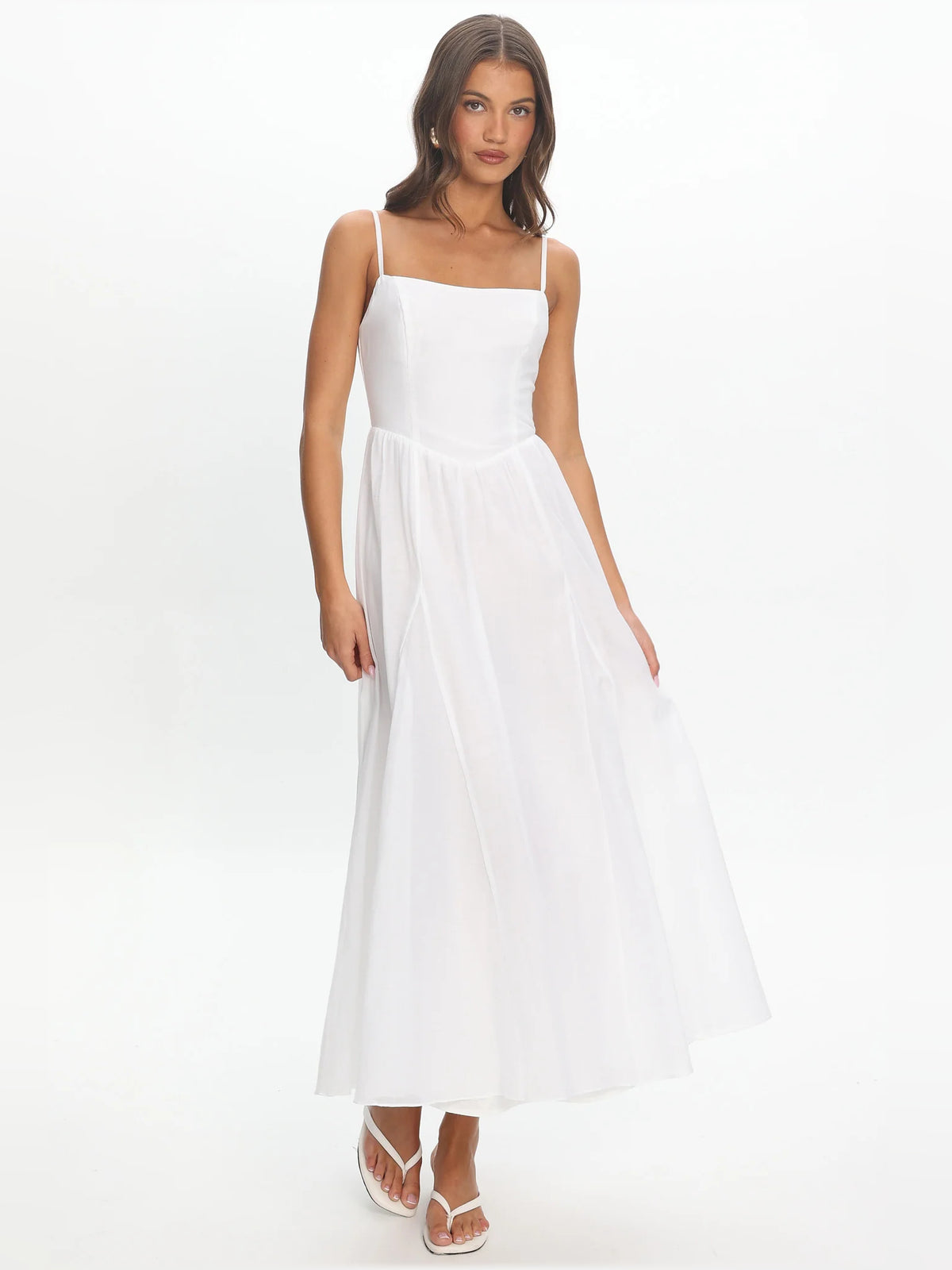 White midi formal dress, alternate view showing the skirt