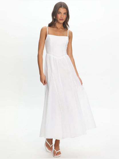 White midi formal dress, alternate view showing the skirt