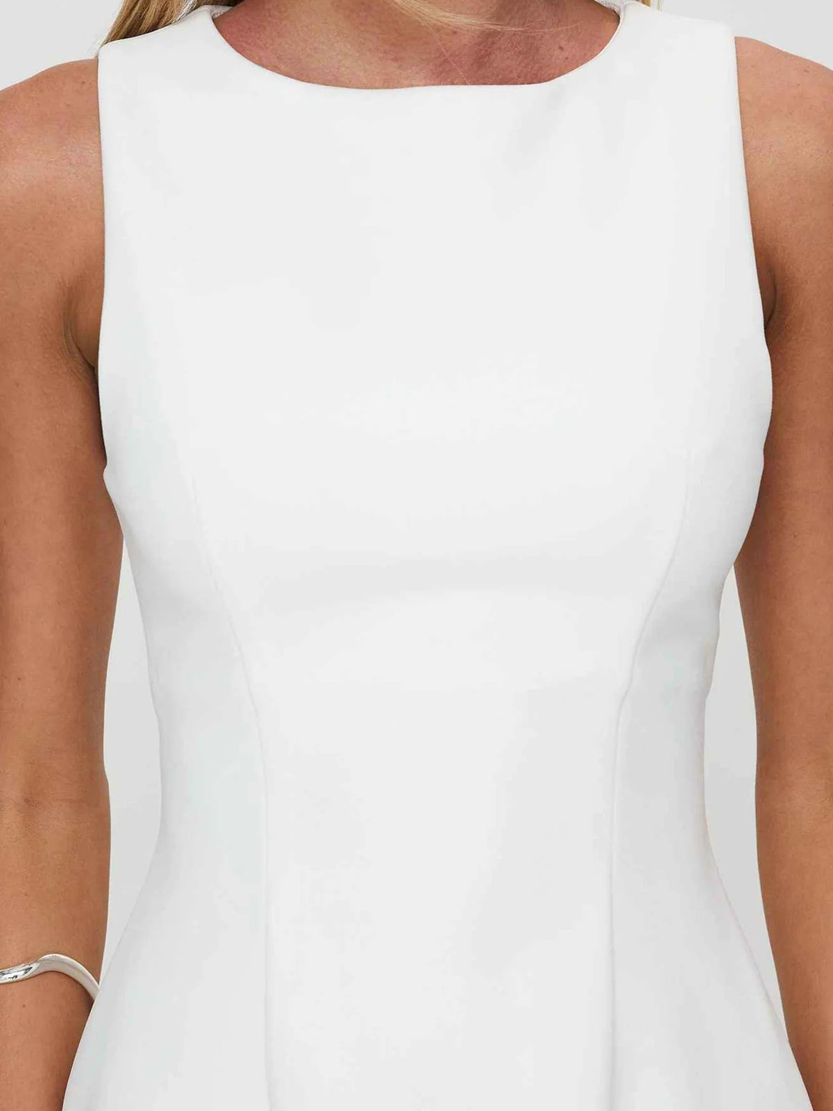 Ivory mini homecoming dress, alternate view showing the skirt and hem