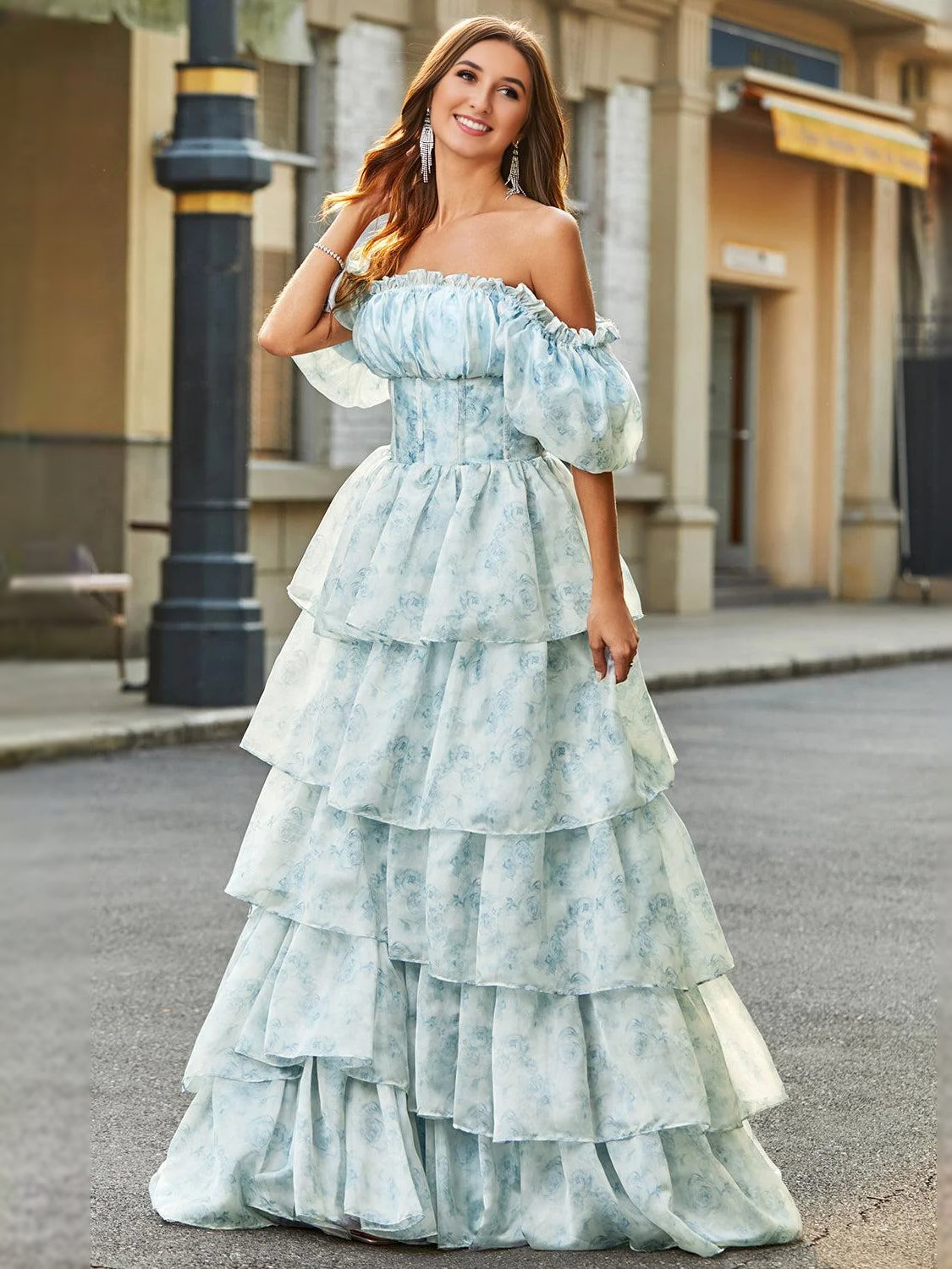 Sky Blue floor-length prom dress, alternate view showing the skirt and hem