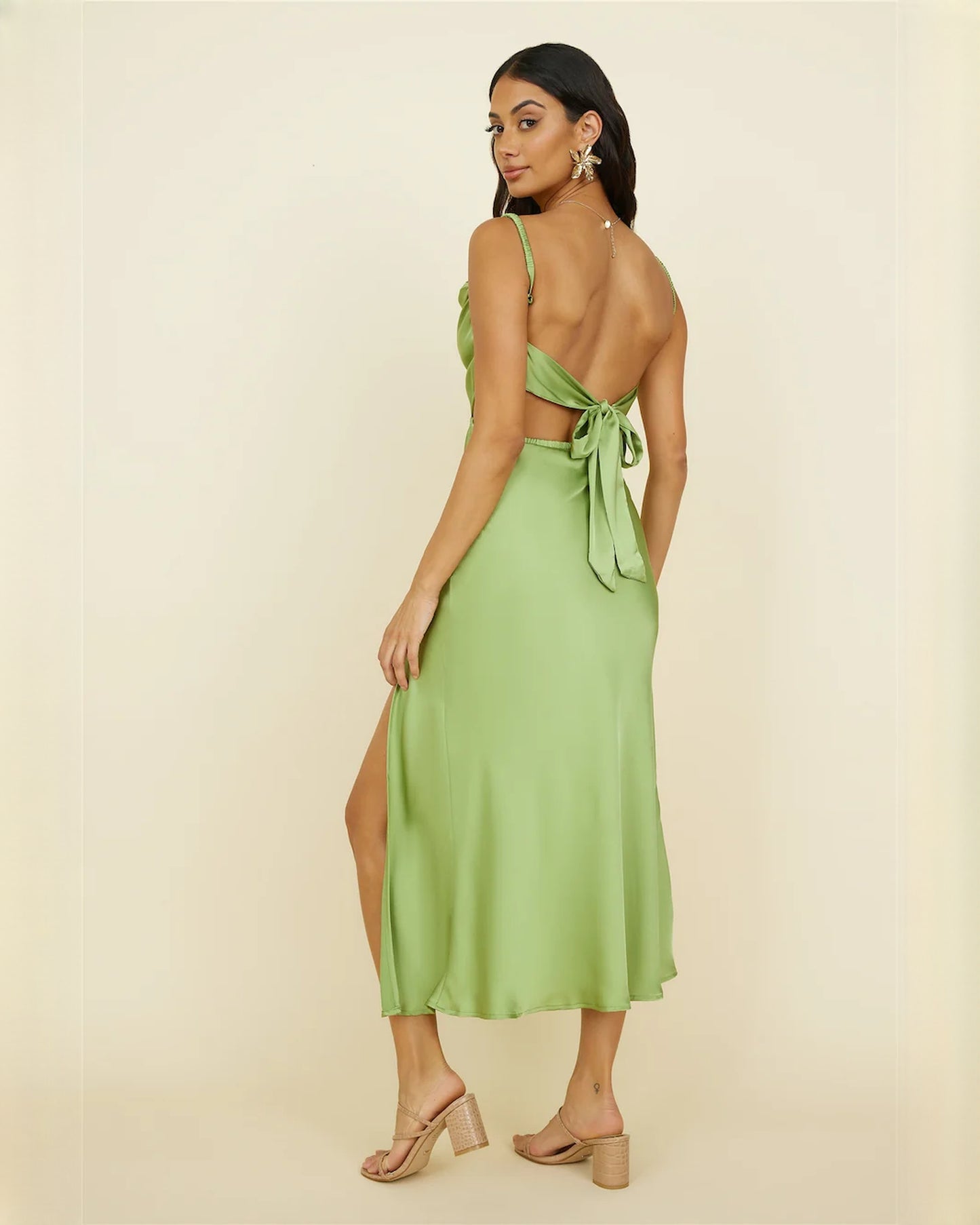 sleeveless satin a-line midi bridesmaid dress - image 5