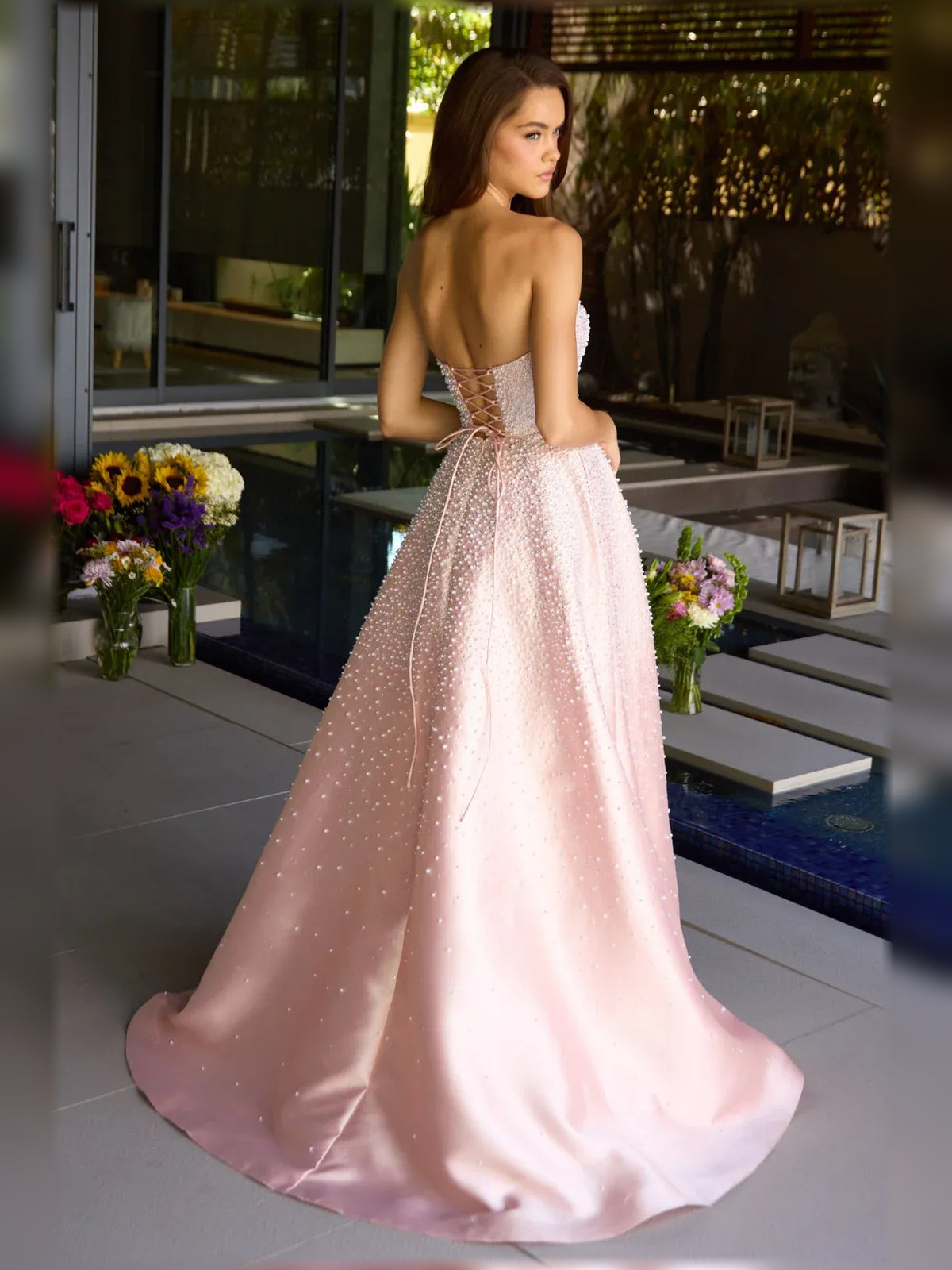 Light Blue floor-length formal dress with beading, alternate view showing the skirt