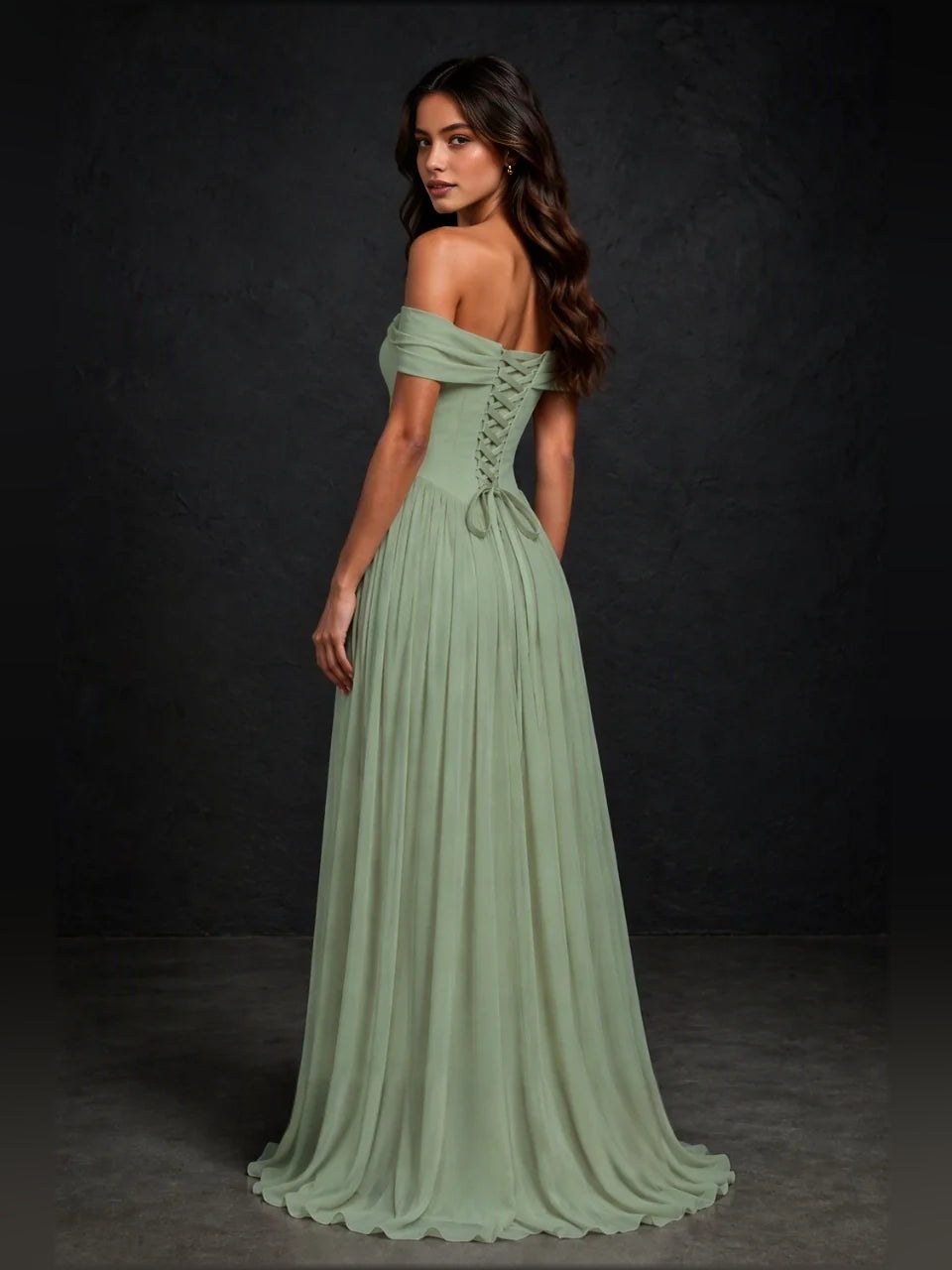 Sage Green floor-length bridesmaid dress, alternate view showing the skirt and hem
