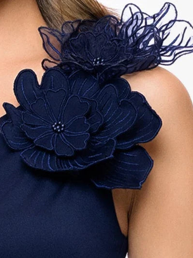Dark Navy floor-length mother of the bride dress, alternate view showing the skirt and hem