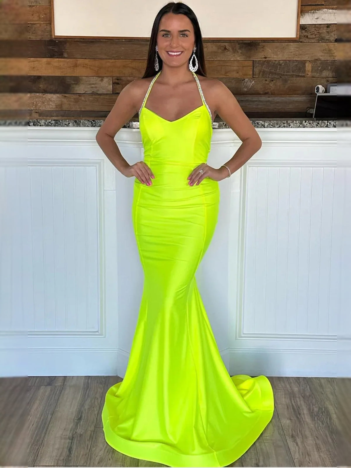 Lime Green floor-length prom dress, alternate view showing the skirt and hem
