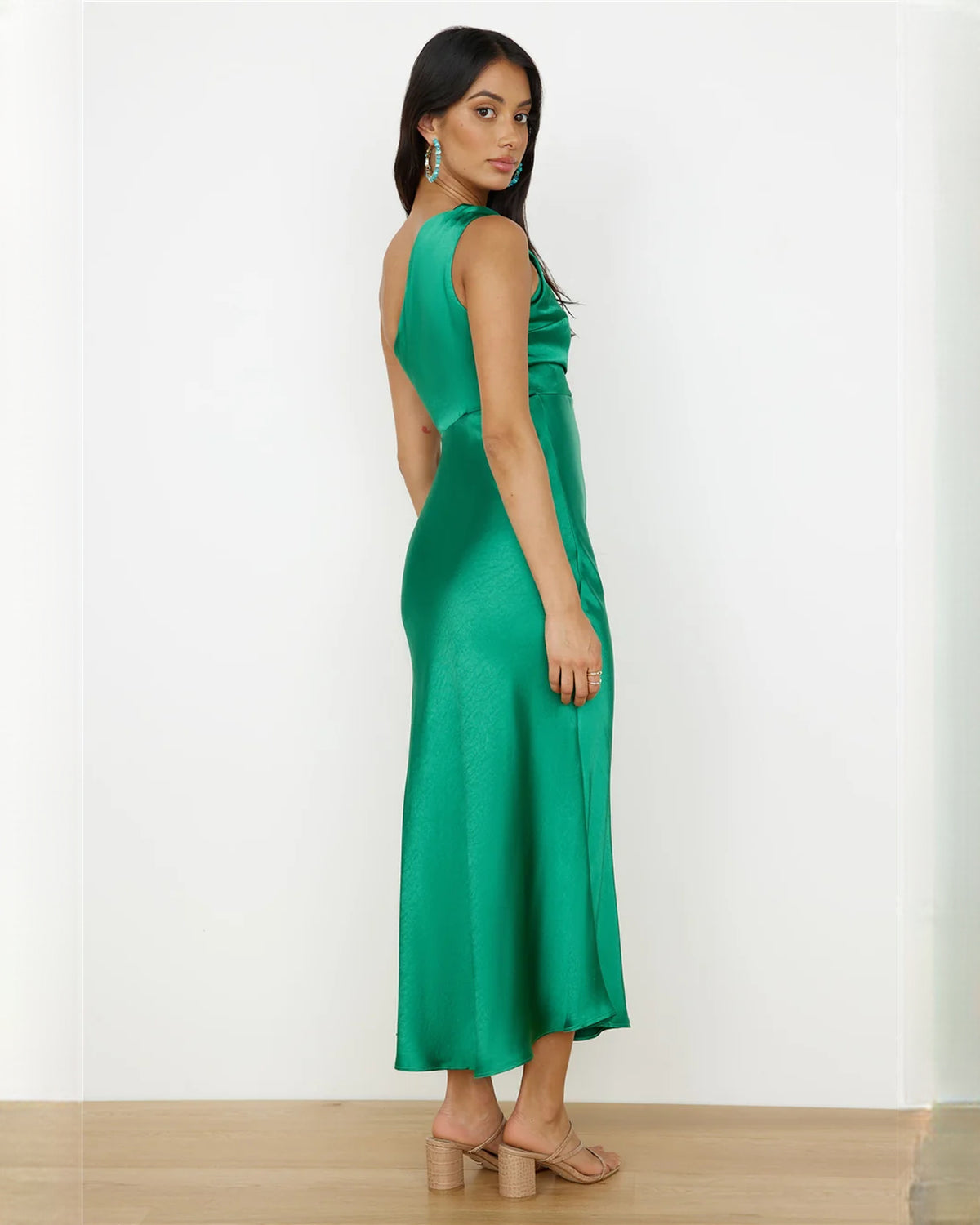 one-shoulder satin a-line maxi bridesmaid dress - image 5