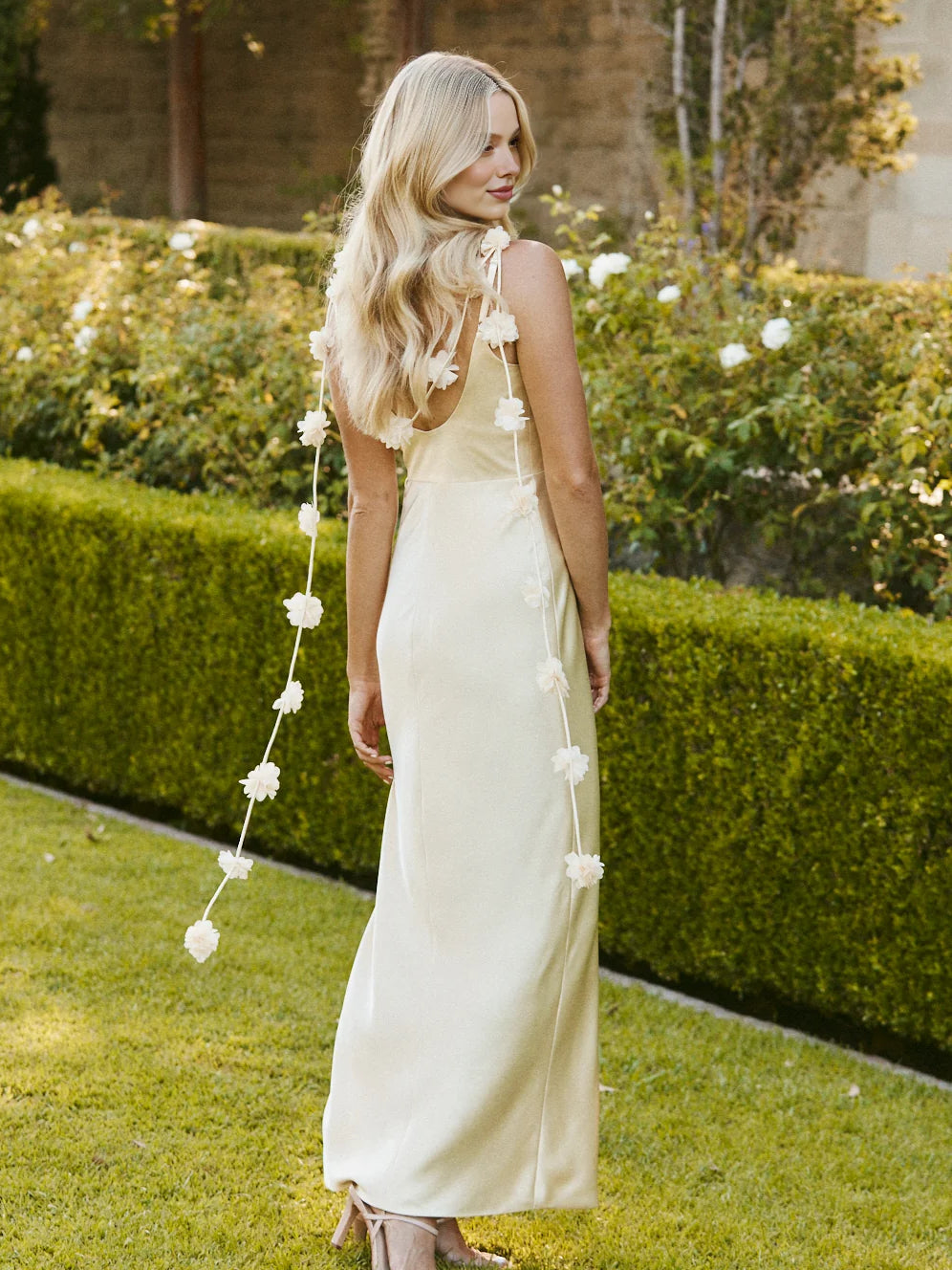 Daffodil maxi bridesmaid dress, alternate view showing the skirt and hem