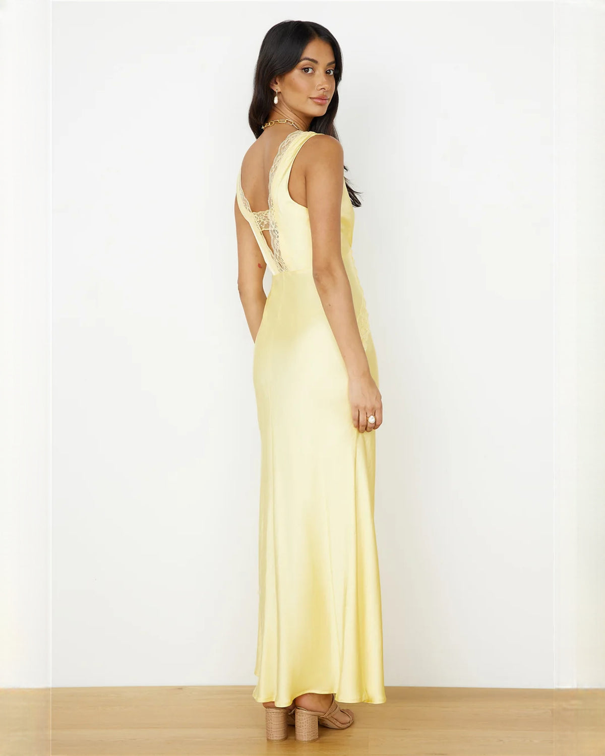 sleeveless satin a-line maxi bridesmaid dress - image 5