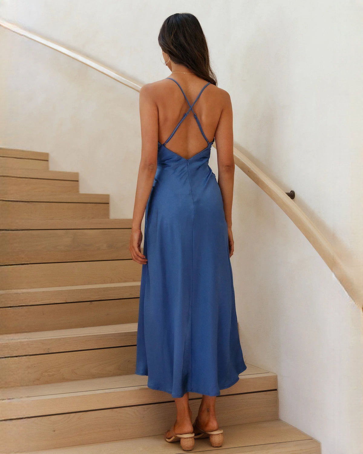 sleeveless satin a-line maxi bridesmaid dress - image 5