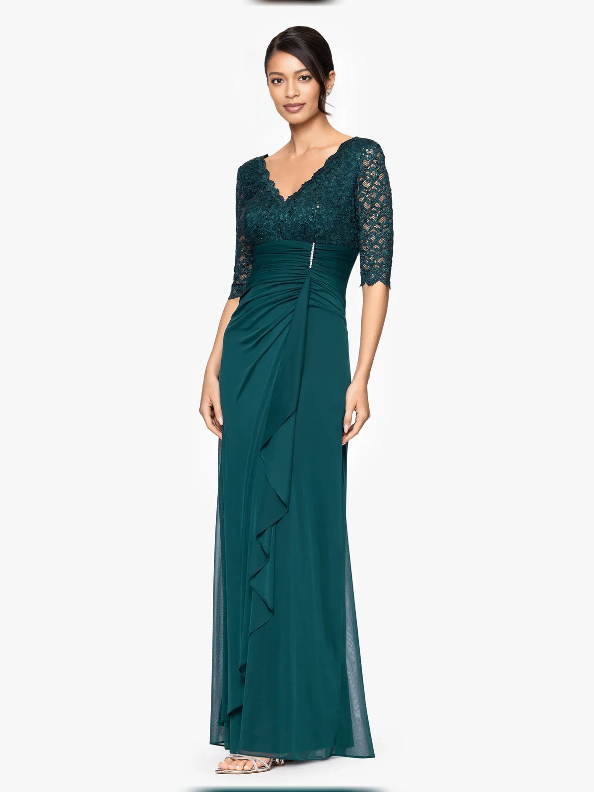 Dark Navy floor-length mother of the bride dress, alternate view showing the skirt and hem