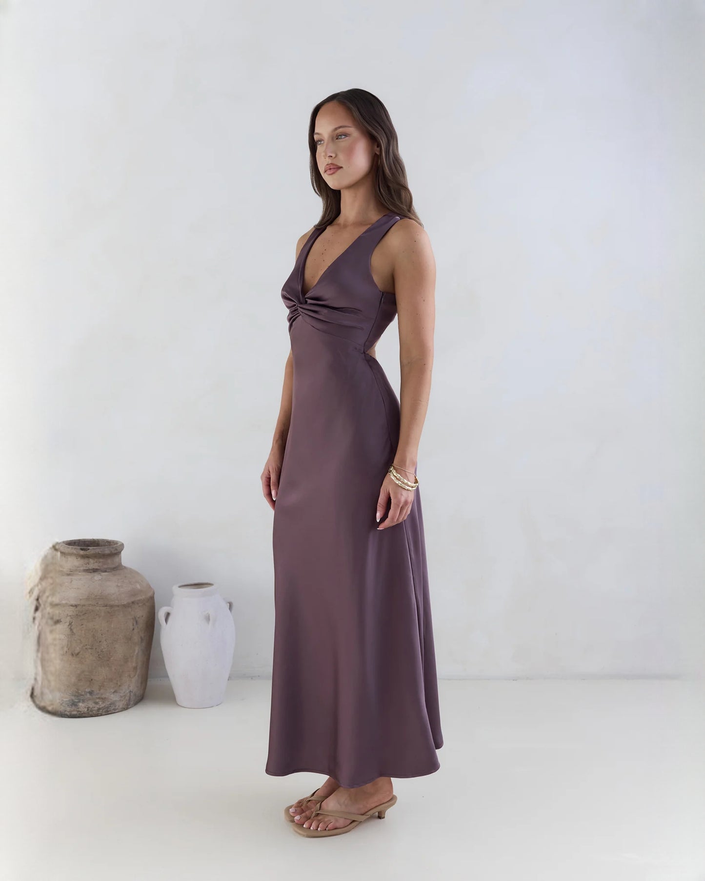 sleeveless satin a-line maxi bridesmaid dress - image 5