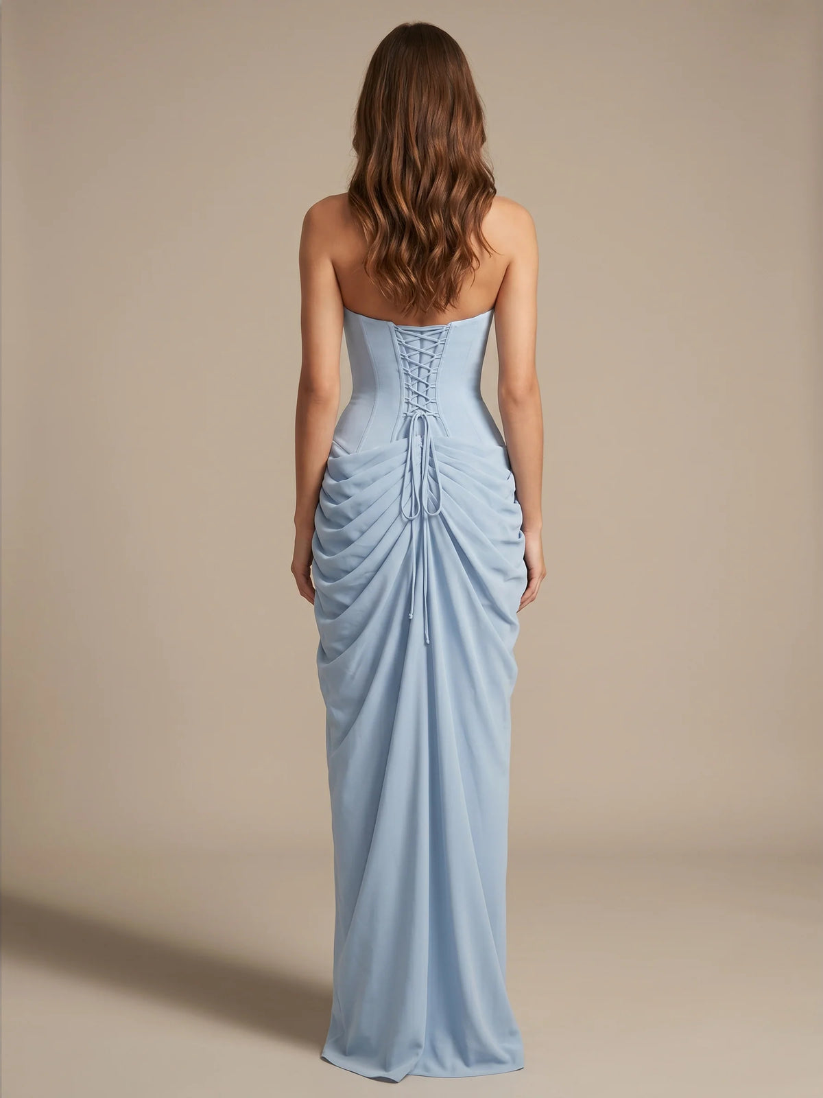 Pale Lemon maxi bridesmaid dress, alternate view showing the skirt and hem