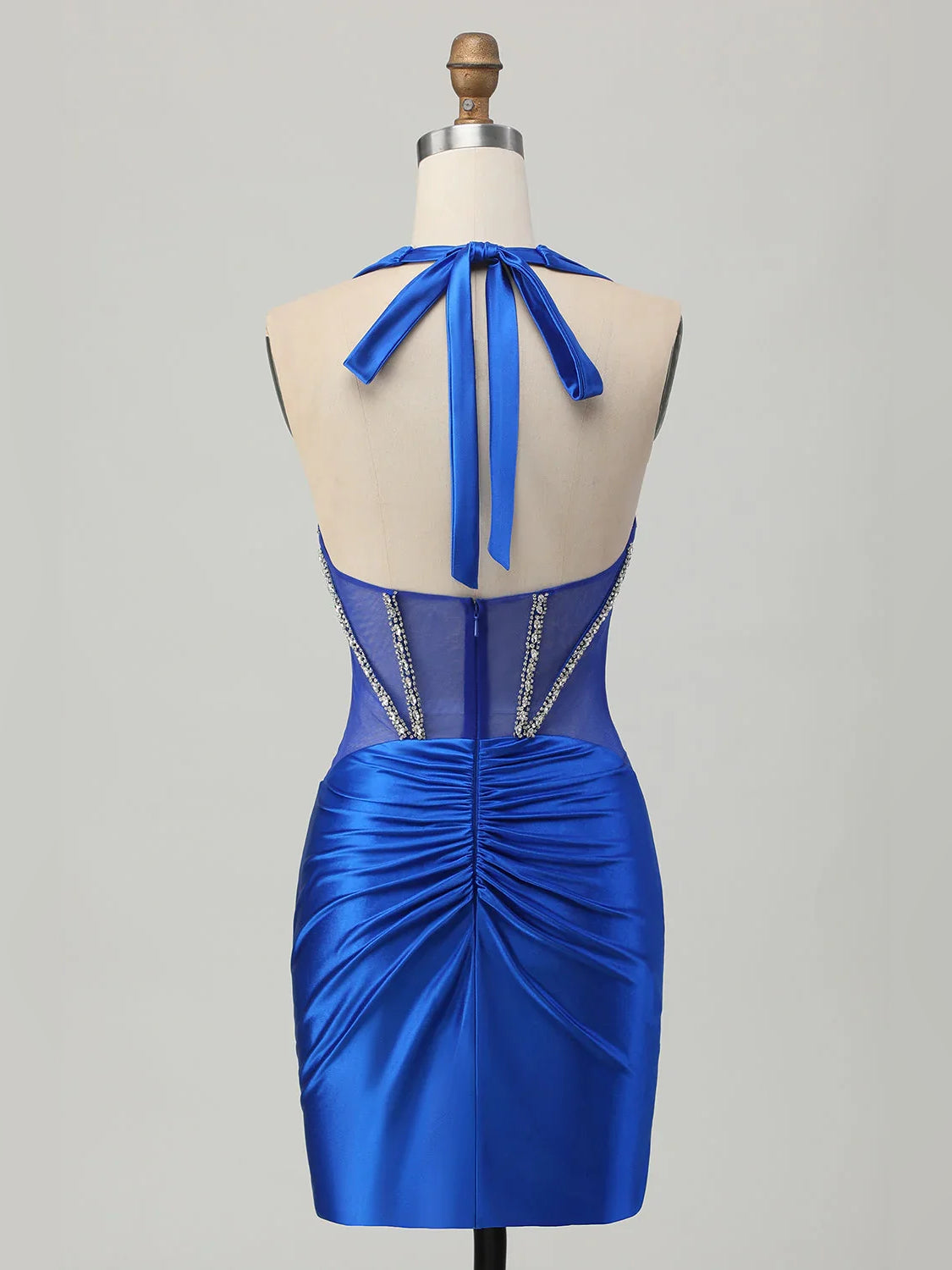 Cobalt Blue short homecoming dress, alternate view showing the skirt and hem