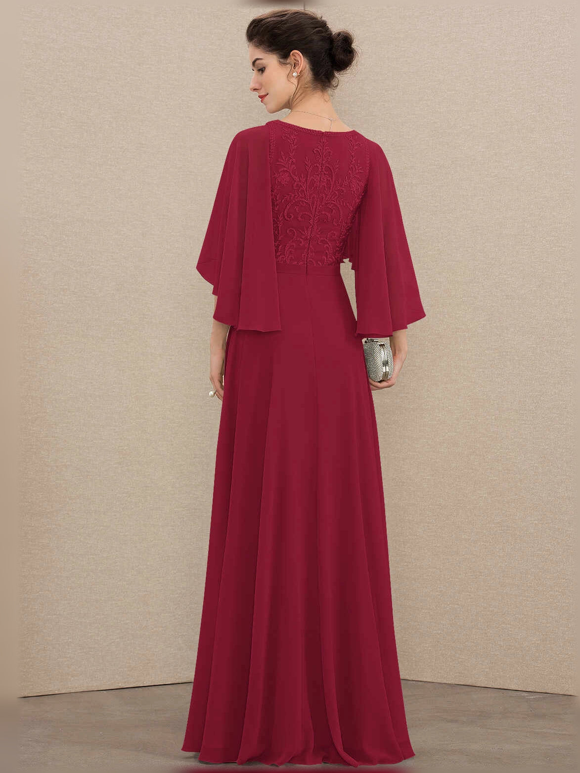 Deep Purple floor-length mother of the bride dress, alternate view showing the skirt and hem