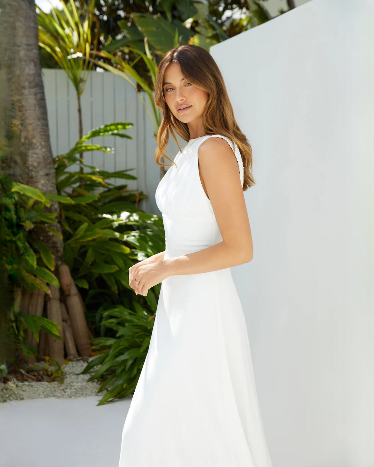 sleeveless structured satin a-line maxi bridesmaid dress - image 5