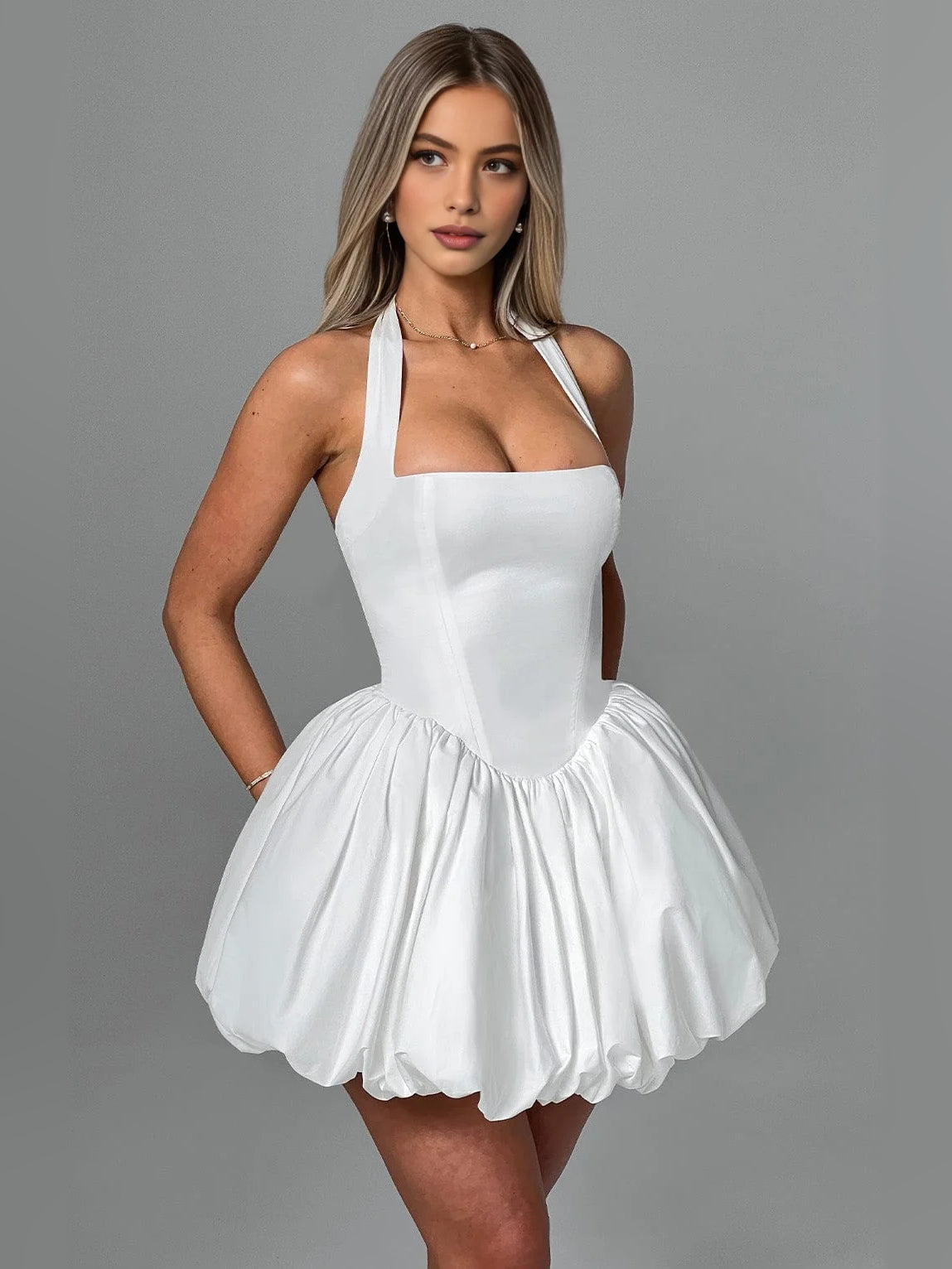 Black & White mini homecoming dress, alternate view showing the skirt and hem