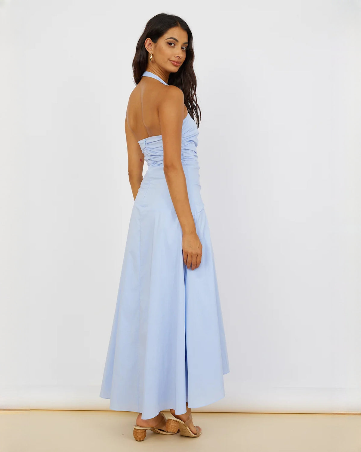 sleeveless structured satin a-line maxi bridesmaid dress - image 5