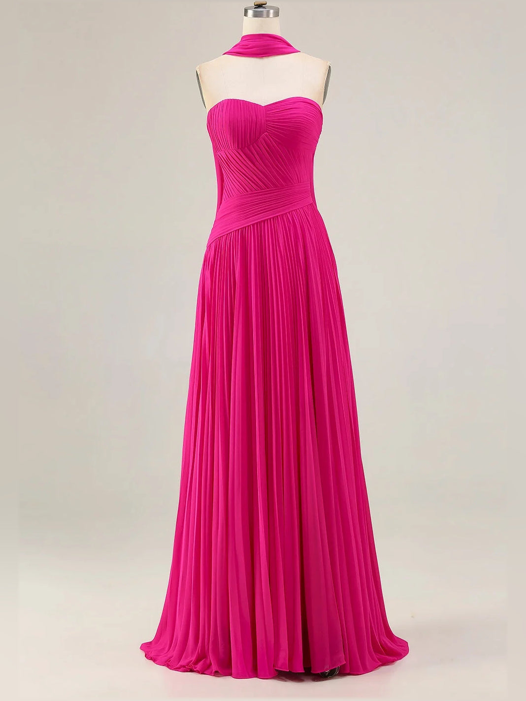 Fuchsia maxi prom dress, alternate view showing the skirt and hem