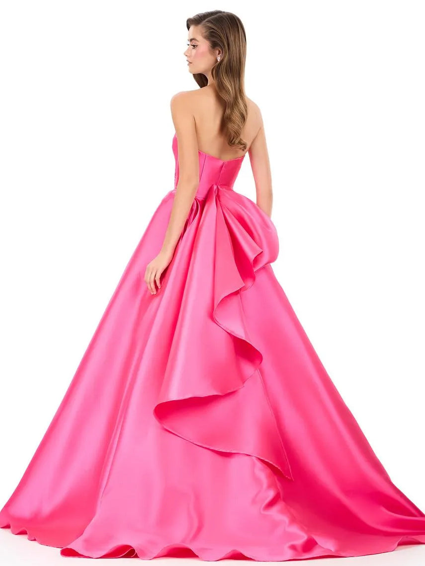 Pink maxi prom dress, alternate view showing the skirt and hem