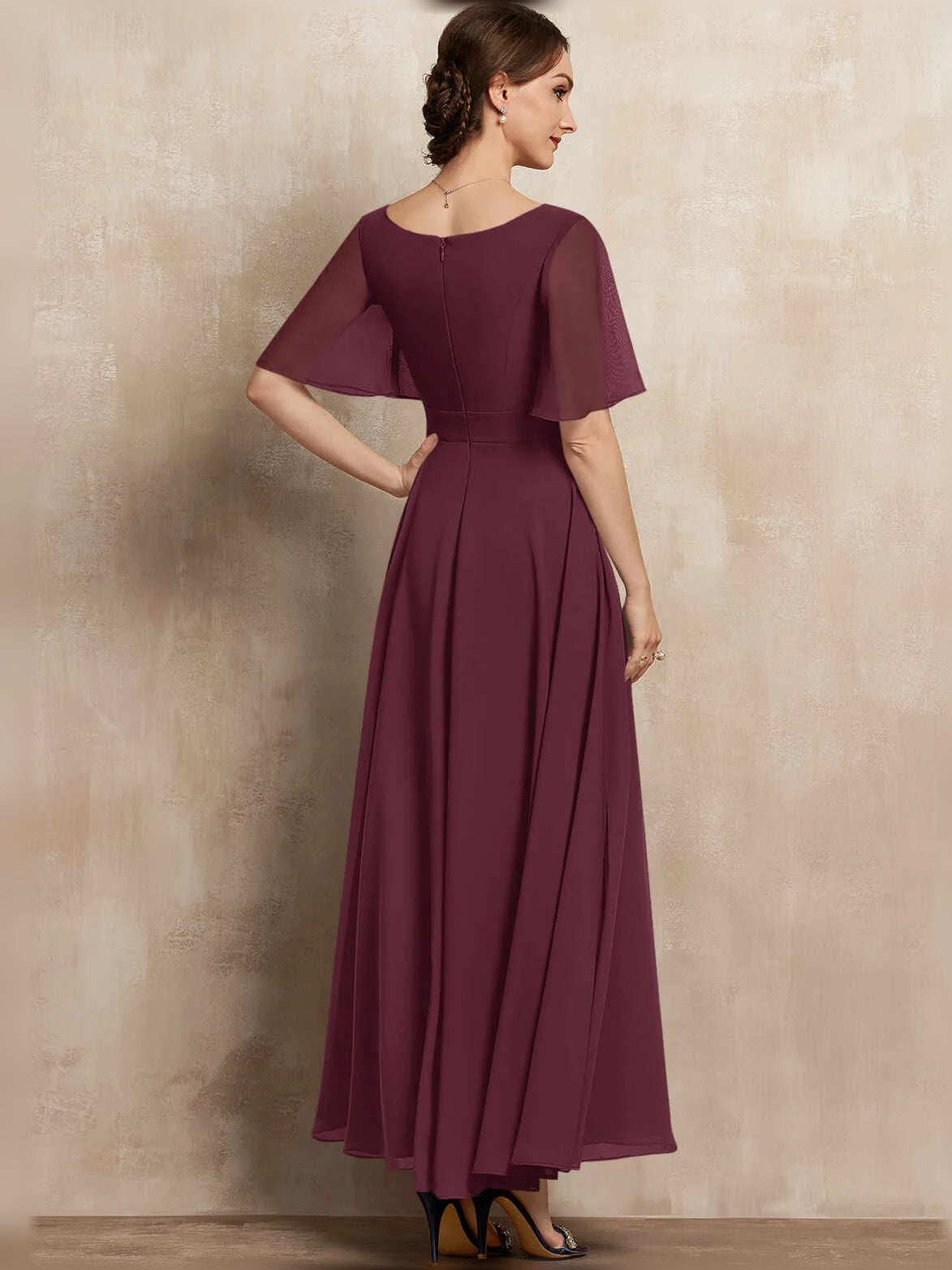 Dark Navy maxi mother of the bride dress, alternate view showing the skirt and hem