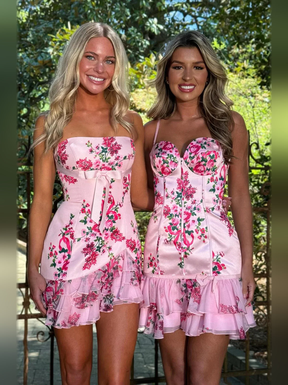 Pink mini homecoming dress, alternate view showing the skirt and hem