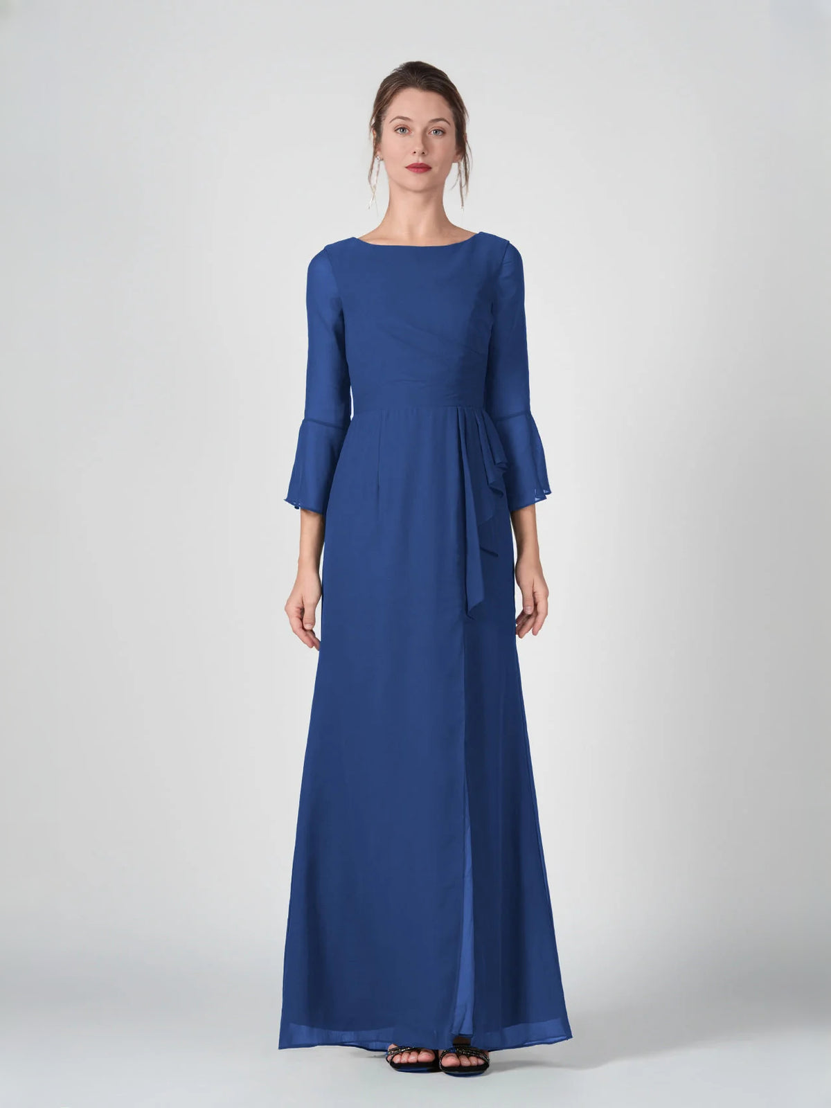Royal Blue floor-length bridesmaid dress, alternate view showing the skirt and hem