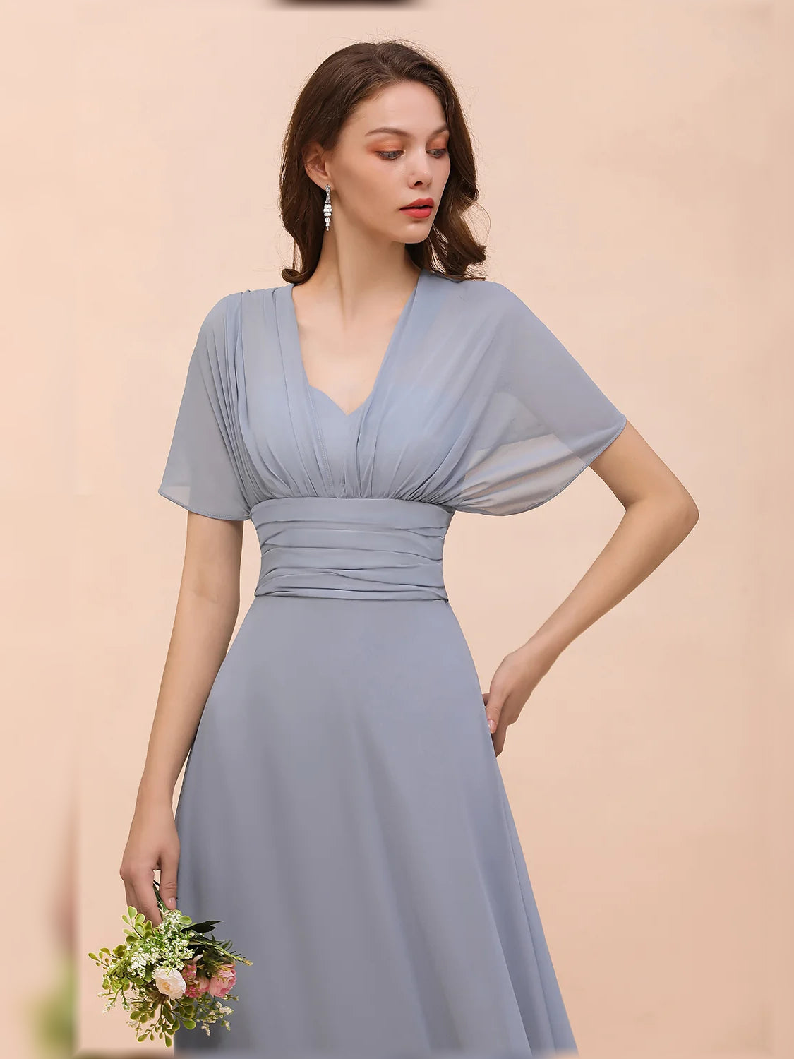 Dusty Blue floor-length bridesmaid dress, alternate view showing the skirt and hem
