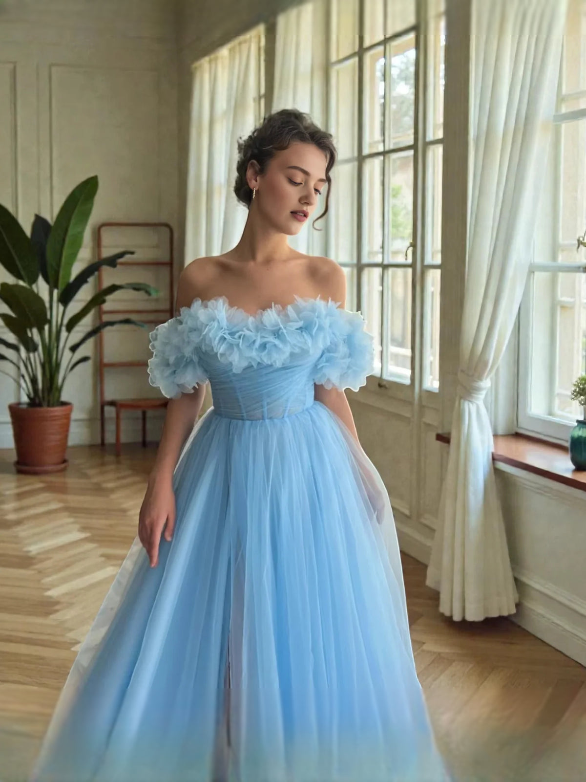 Sky Blue floor-length prom dress, alternate view showing the skirt and hem