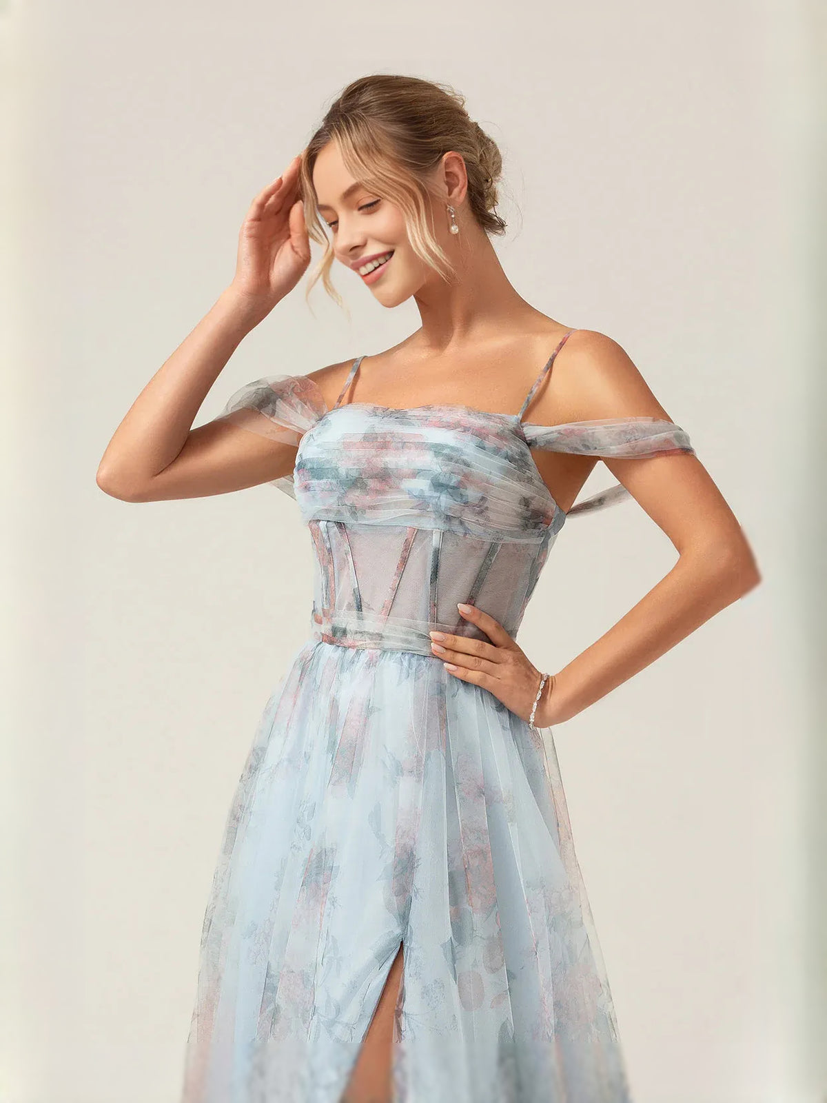 As Picture floor-length prom dress, alternate view showing the skirt and hem