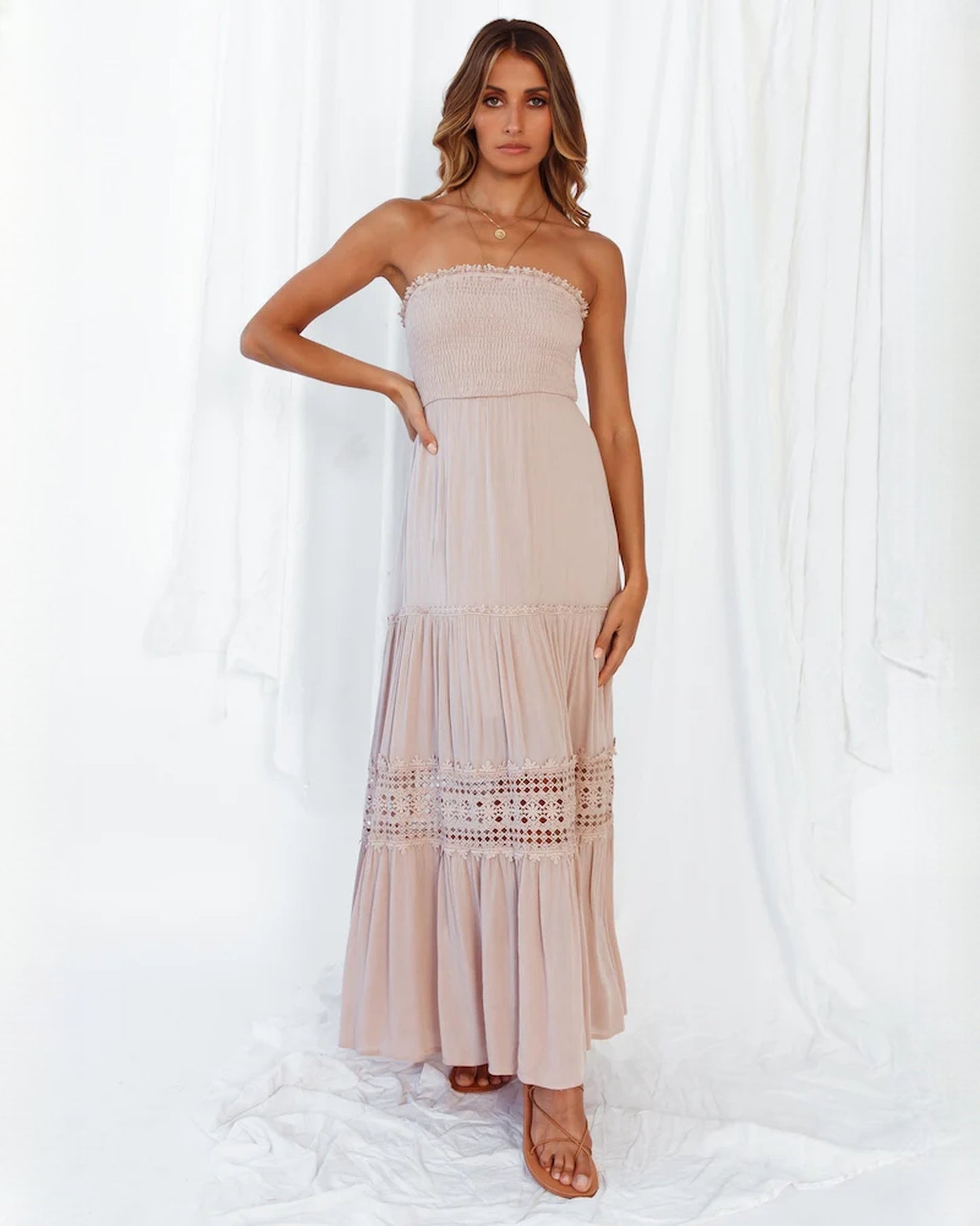 sleeveless mesh a-line maxi bridesmaid dress - image 5