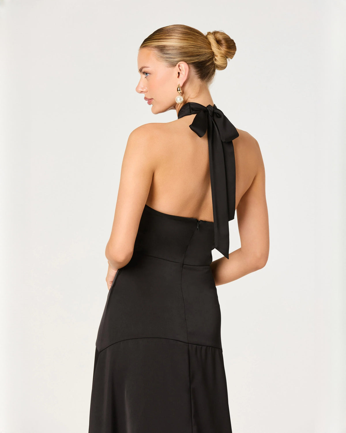 halter neck structured satin a-line midi bridesmaid dress - image 5