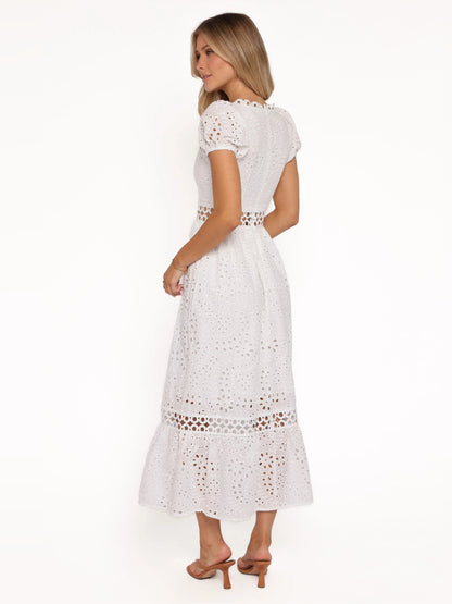 White midi formal dress, alternate view showing the skirt
