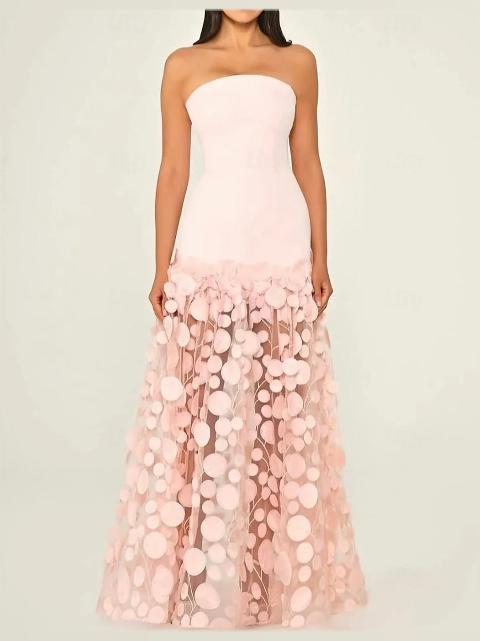 Black floor-length prom dress, alternate view showing the skirt and hem