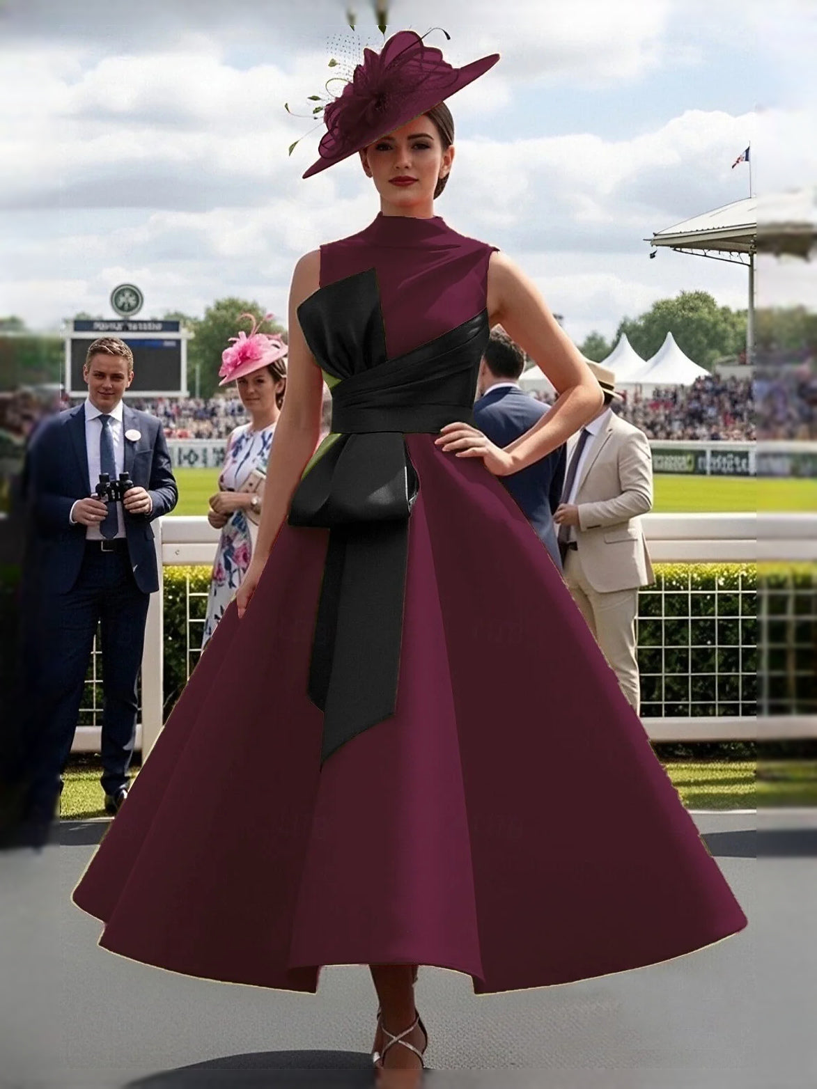 Deep Purple midi prom dress, alternate view showing the skirt and hem