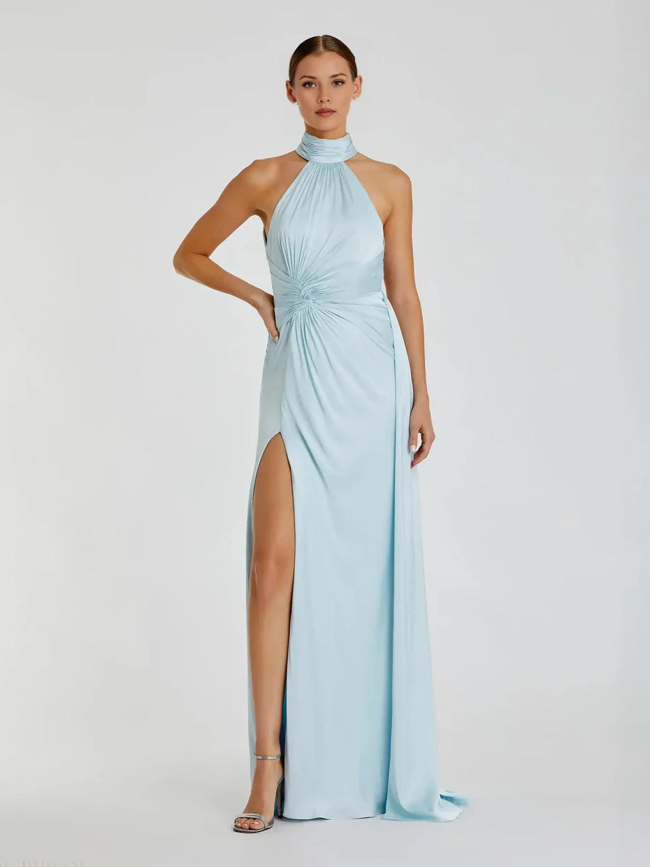 Peacock floor-length prom dress, alternate view showing the skirt and hem