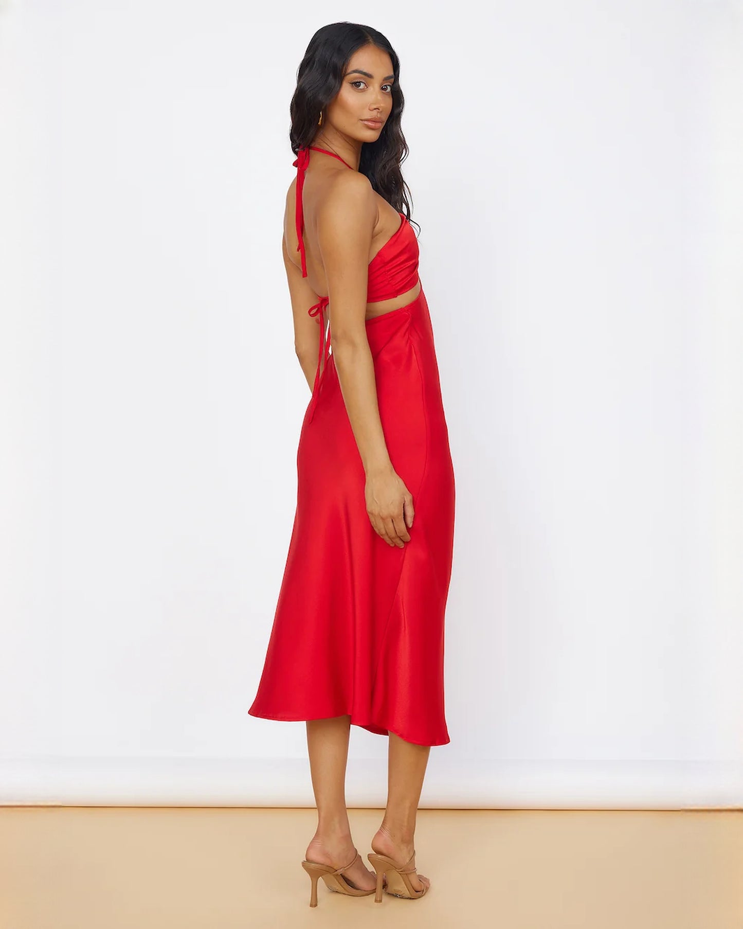 sleeveless satin a-line midi bridesmaid dress - image 5