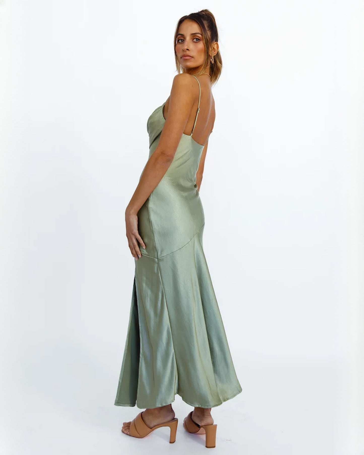 sleeveless satin a-line maxi bridesmaid dress - image 5