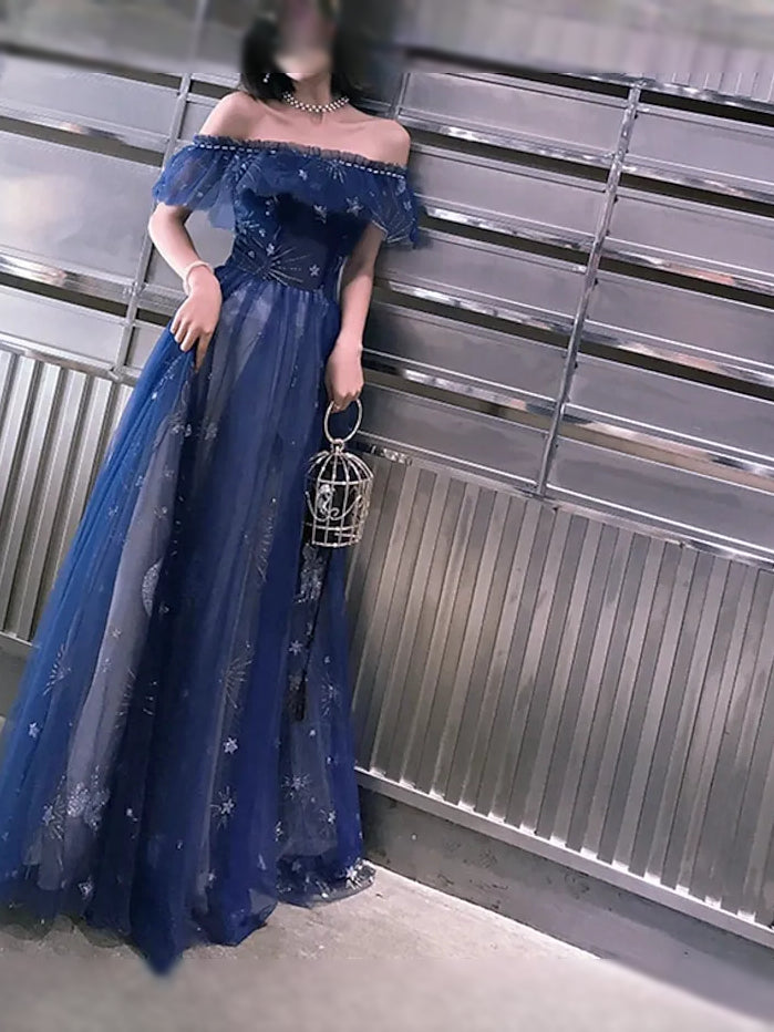 Dark Navy floor-length prom dress, alternate view showing the skirt and hem