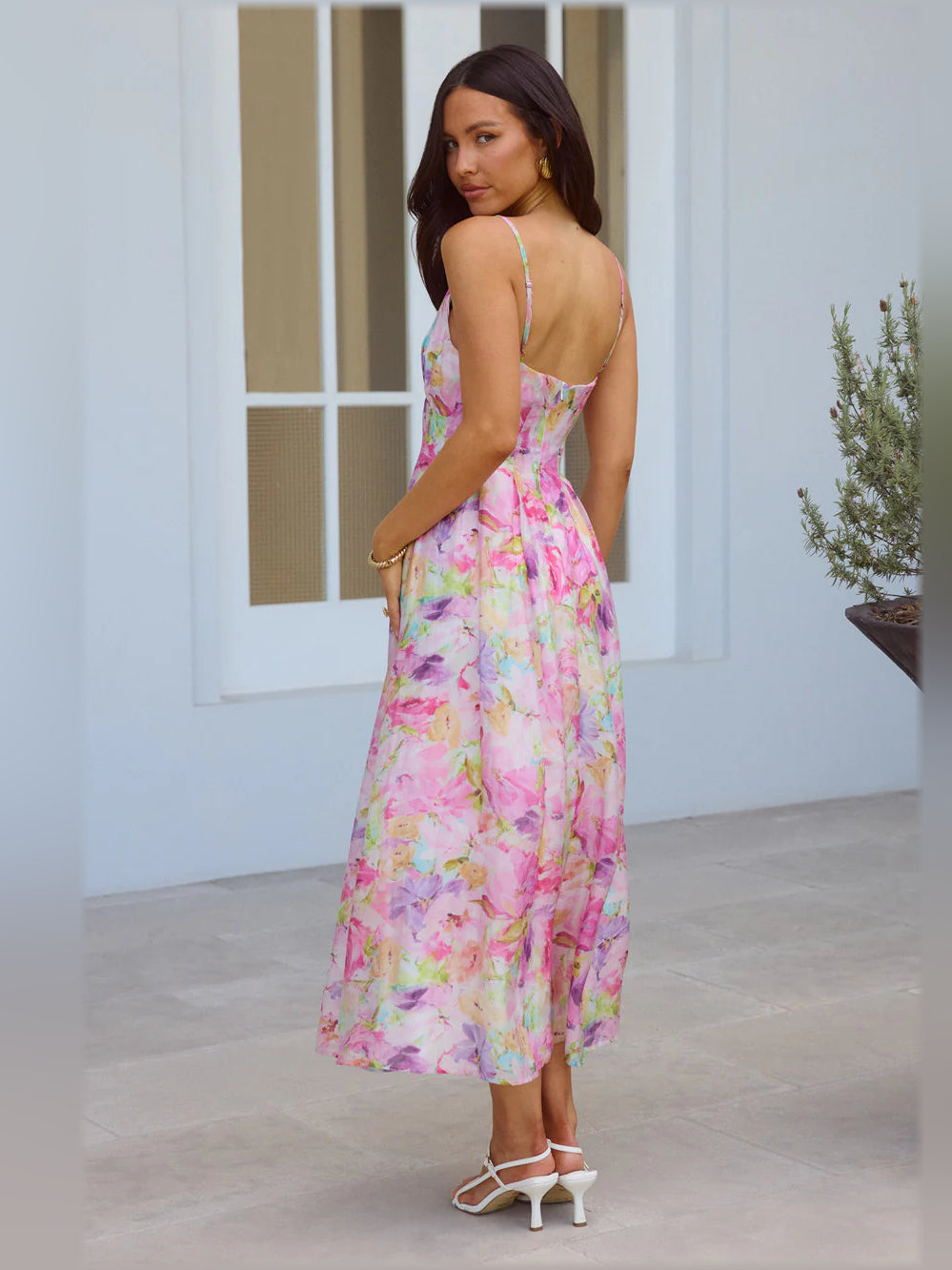 Print midi formal dress with printed pattern, alternate view showing the skirt