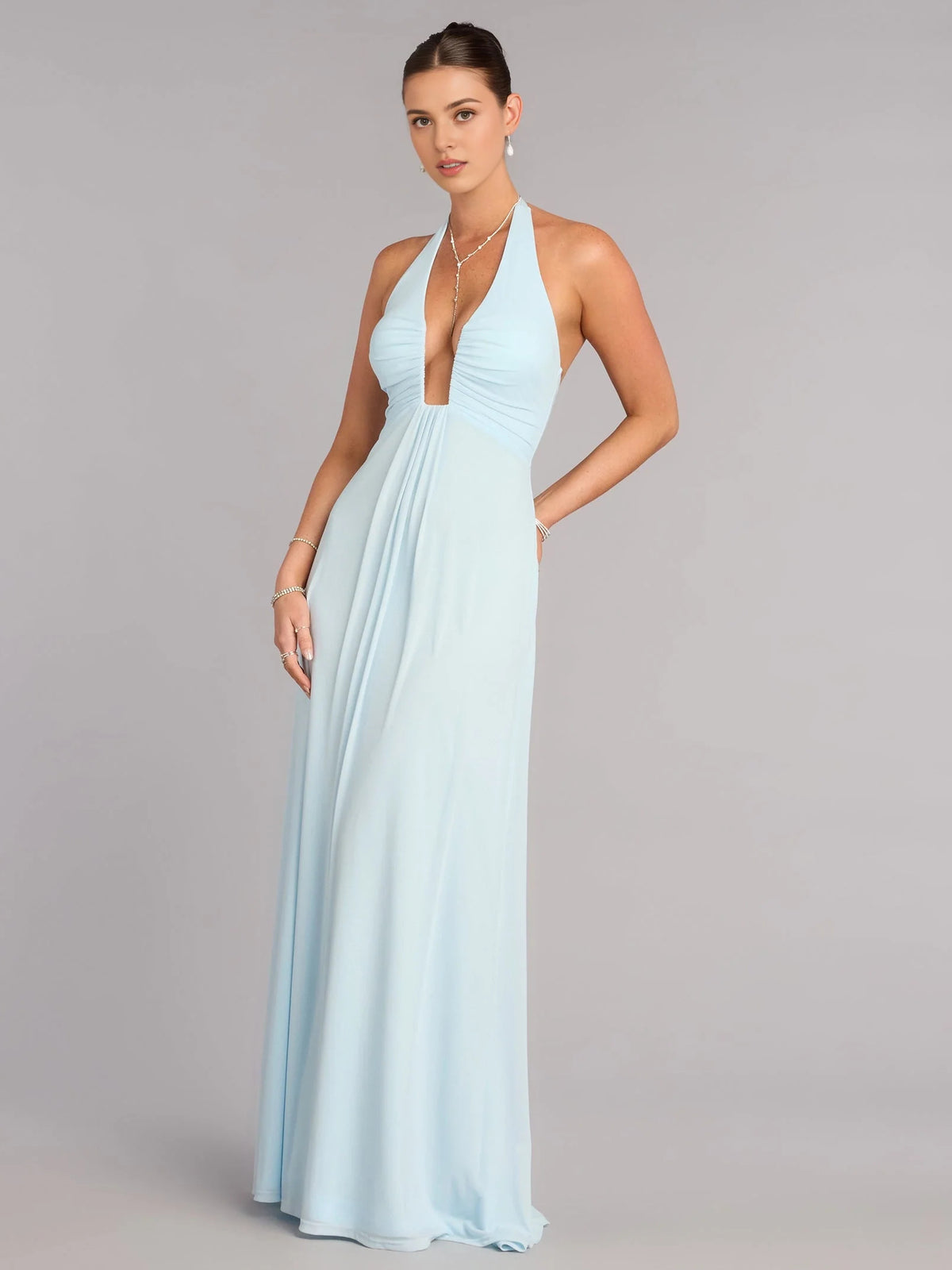 Sage Green floor-length prom dress, alternate view showing the skirt and hem