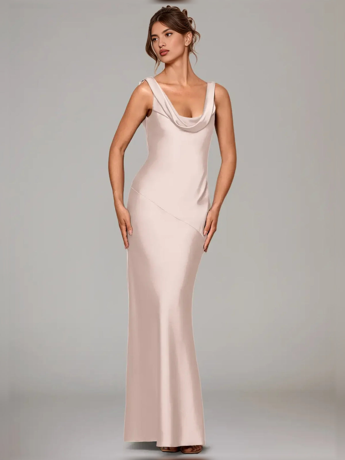 Blush Pink floor-length bridesmaid dress, alternate view showing the skirt and hem