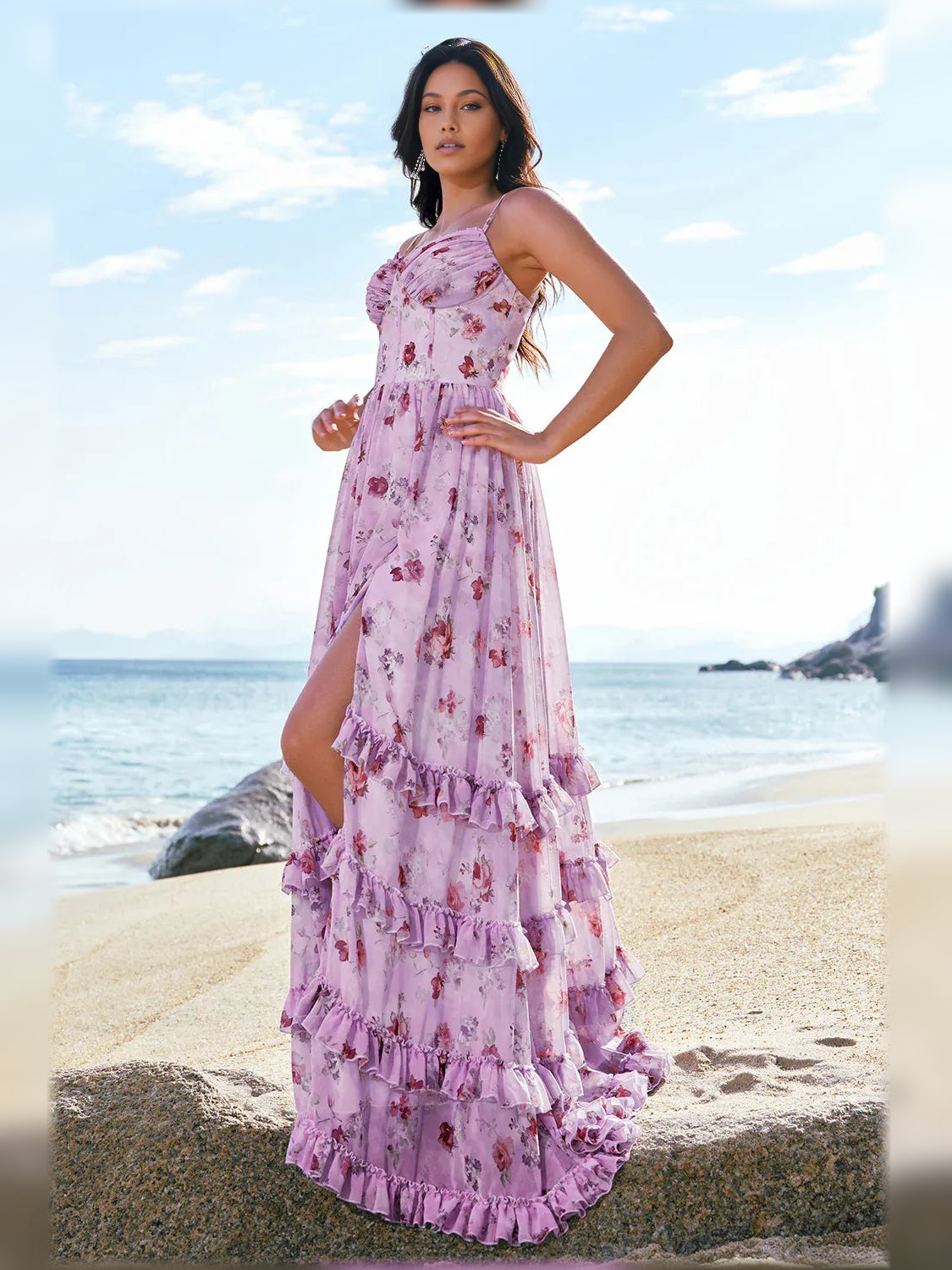 As Picture a-line floor-length formal dress with skirt slit, alternate view