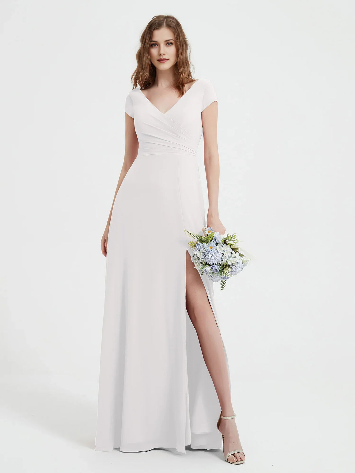 Dusty Blue maxi bridesmaid dress, alternate view showing the skirt and hem