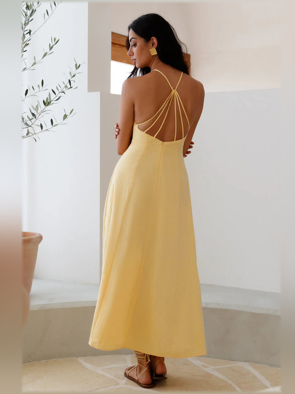 Yellow midi formal dress, alternate view showing the skirt