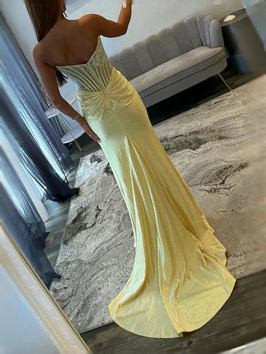 Turquoise maxi prom dress, alternate view showing the skirt and hem