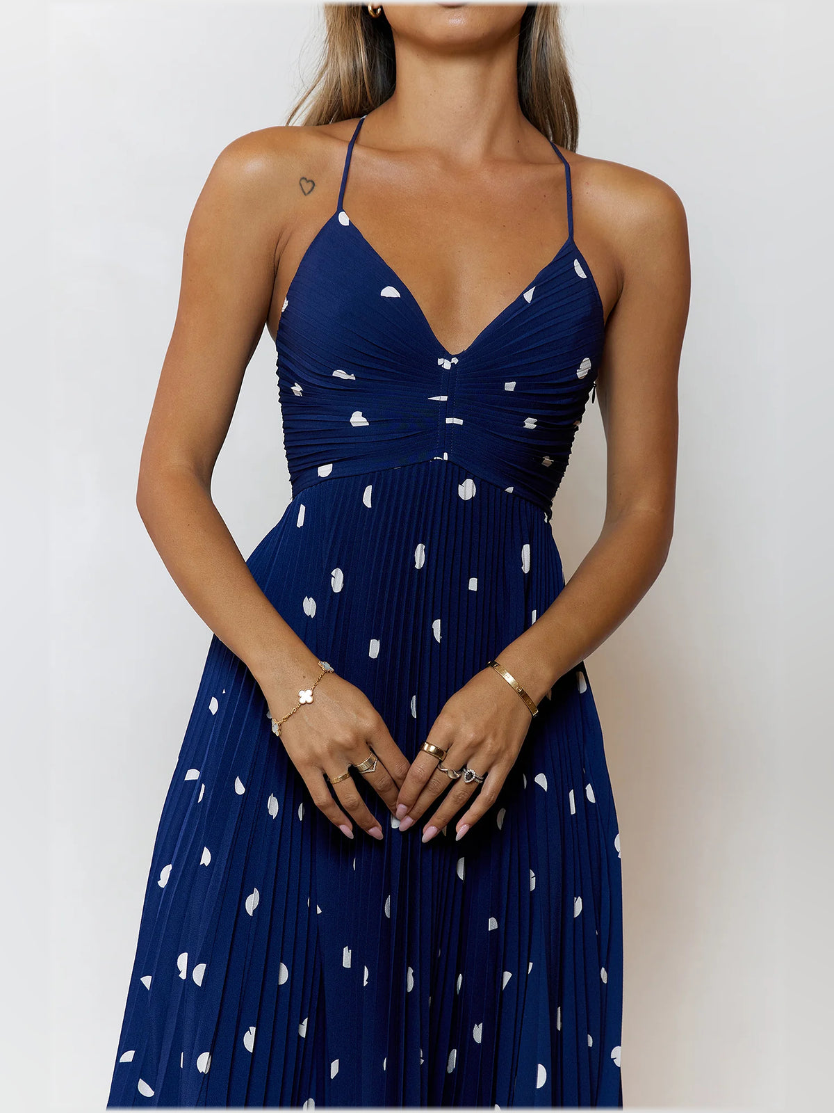 Navy midi formal dress, alternate view showing the skirt