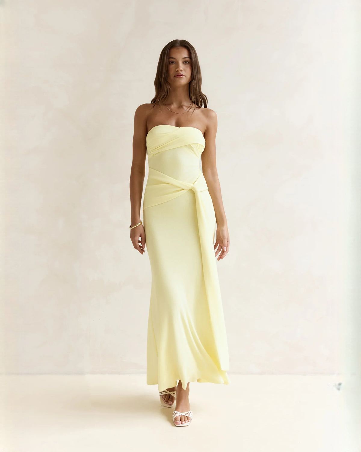 strapless satin a-line maxi bridesmaid dress - image 5